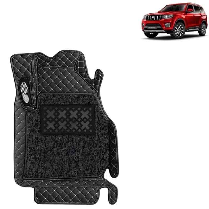 Kingsway 4 Pcs Premium 7D 100% Waterproof & Washable PU Leatherette Classic Black Car Floor Mat Set for Mahindra Scorpio N 7 Seater 2022 Onwards All Model