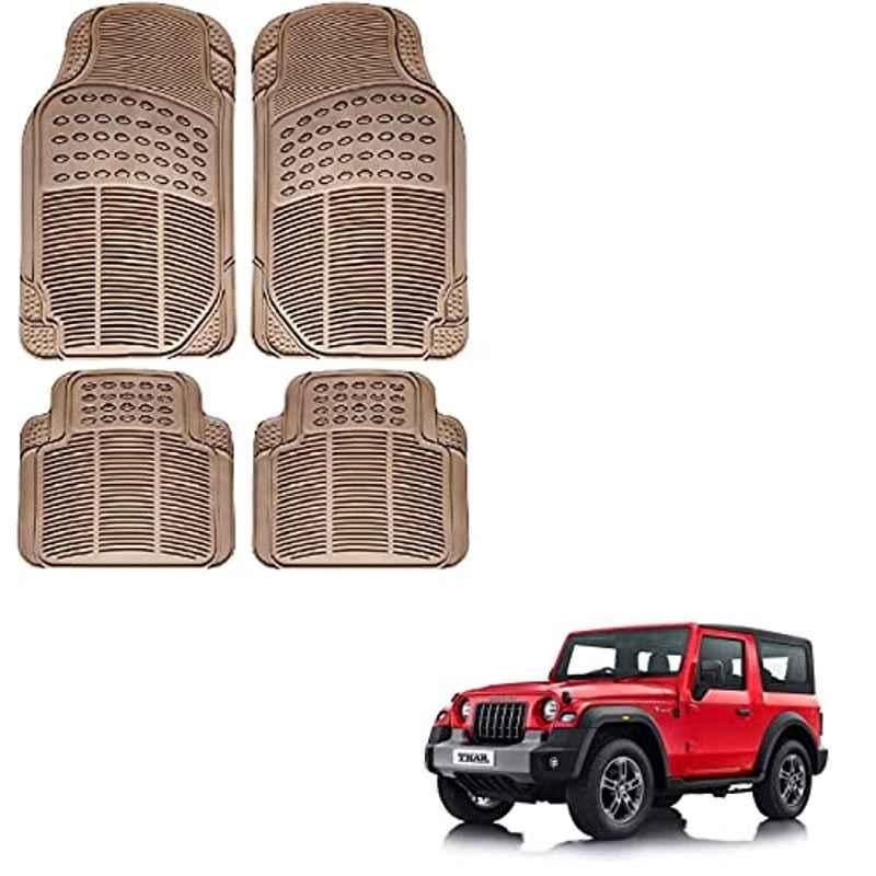 Kozdiko 4 Pcs Rubber Beige Car Simple Foot Mat Set for Mahindra Thar 2021