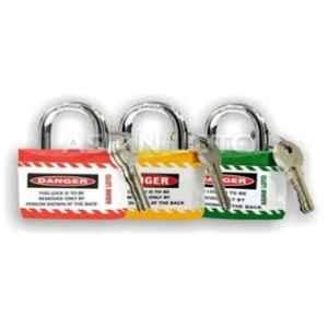 Asian Loto 3 Pcs Metal & Plastic Red, Yellow & Green Regular Shackle Jacket Padlock Set with 3 Keys, ALC-LPR