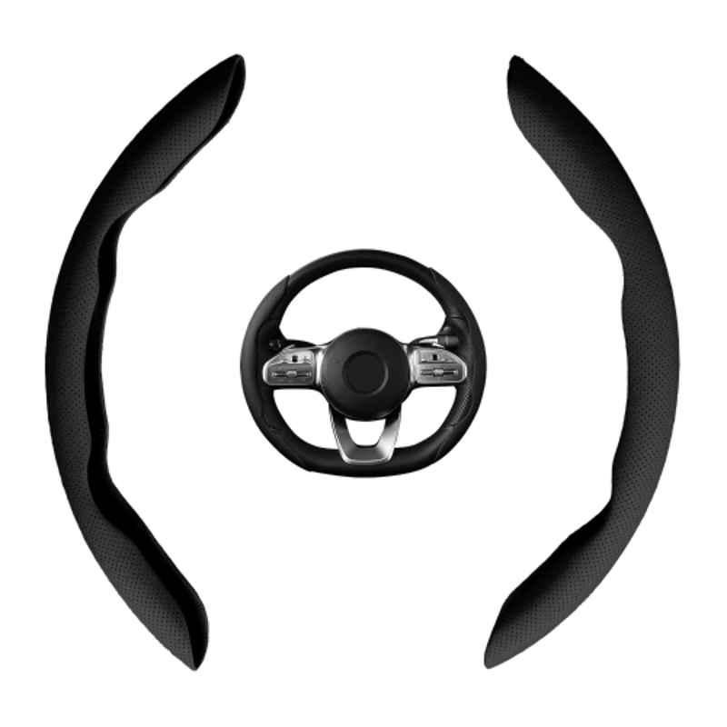 Kingsway Premium 2 Pcs PU Leather Black Steering Wheel Grip Cover Set for All Cars