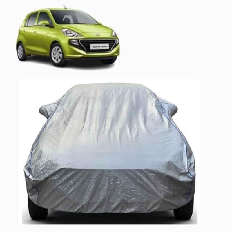 Aarex Auto Polyester Silver 100% Waterproof Car Body Cover with Mirror Pocket for Hyundai Santro (2015-2026) Model, ST-Silver