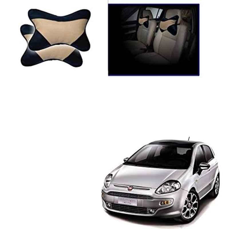 Kozdiko 2 Pcs Memory Foam Beige & Black Car Neck Rest Cushion Pillow Set for Fiat Punto Evo