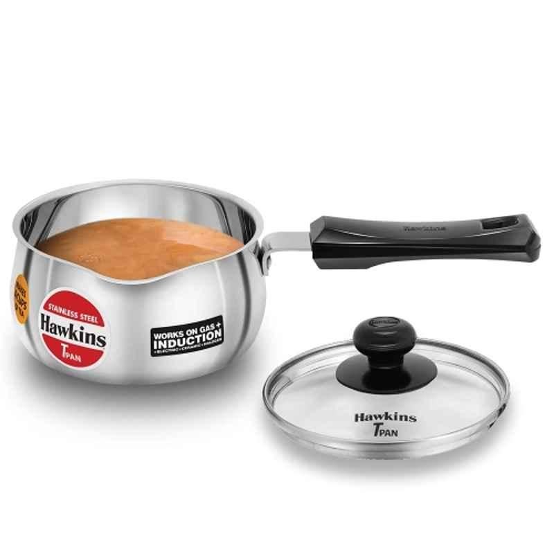Hawkins 1 Litre Stainless Steel Induction Friendly Tpan with Glass Lid, SST 10G (Pack of 3)