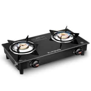 Longway Furn 2 Burner Black Glass Top Manual Gas Stove