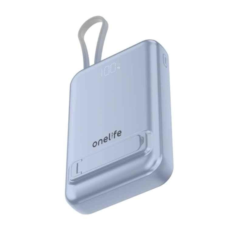 Onelife Power 19 22.5W 10000mAh Blue Wired & Wireless MagSafe Compact Pocket Power Bank & Built in Stand & 6 Months Warranty