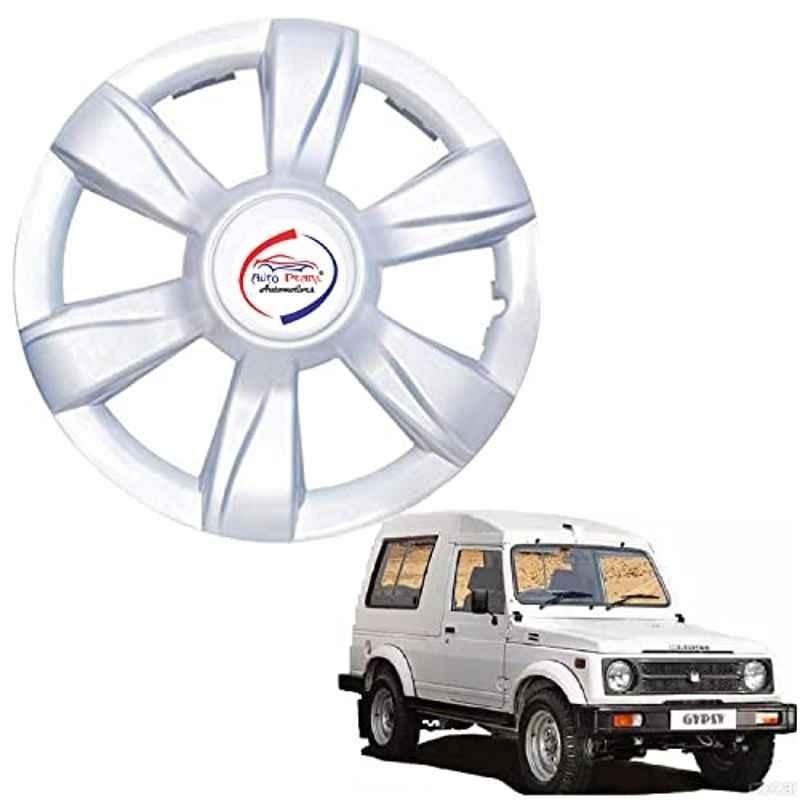 Auto Pearl 4 Pcs 15 inch ABS Xylo Silver Hubcap Wheel Cover Set with Retention Ring for Maruti Suzuki Gypsy