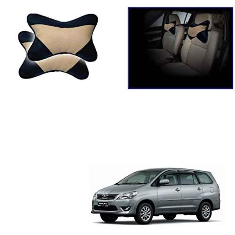Kozdiko 2 Pcs Beige & Black Car Neck Rest Cushion Pillow Set for Toyota Innova