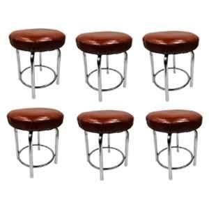 P P Chair Steel Chrome Finish Brown Multipurpose Stool with Cushion Seat (Pack of 6)