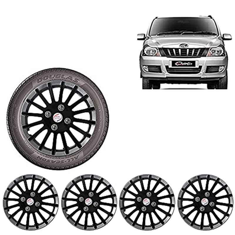 Auto Pearl 4 Pcs 15 inch ABS Black & Silver Wheel Cover Set for Mahindra Quanto