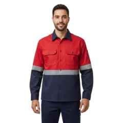 Atacama Buzzard Poly Cotton Blend Twill Red & Navy Industrial Work Shirt with Reflective Strip, AWS001RN, Size: XL