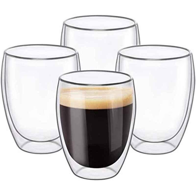 Rubik 350ml Glass Transparent Double Wall Cup (Pack of 4)