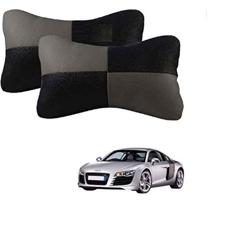 Kozdiko 2 Pcs Leather Grey & Black Neck Rest Car Cushion Pillow Set for Audi R8