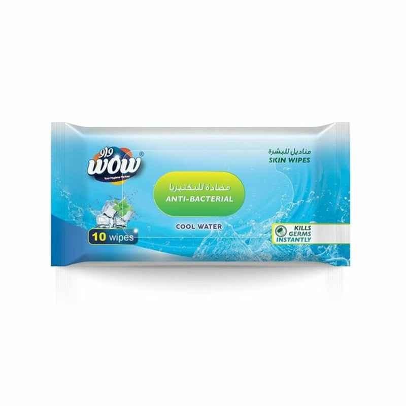 Wow Anti-Bacterial Skin Wipes, Cool Water, 10 Pcs/Pack