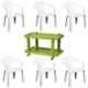Italica 6 Pcs Polypropylene White Premium Arm Chair & Green Table with Wheels Set, 9201-6/9509