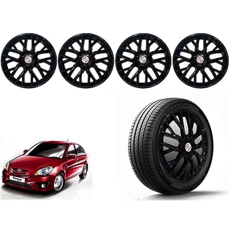 Auto Pearl 4 Pcs 14 inch Polypropylene Black Press Type Car Wheel Cover Set with Retention Ring for Hyundai Verna Transform Type 2 2011, 14WC_Phoenix_Black_VernaTranfmT2_2011