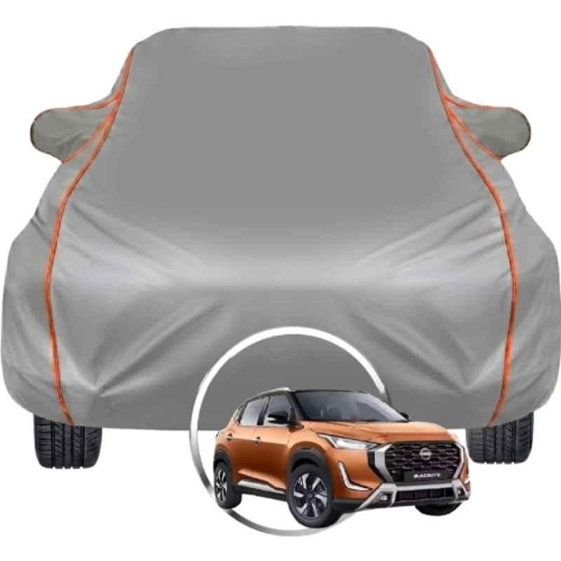 Allextreme Polyester Grey Car Cover with Triple Stitched Reflective Piping for Nissan Magnite All Model & Year, PV-GY-06