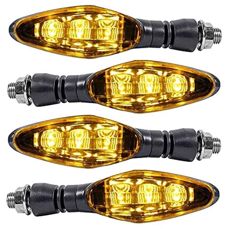 Miwings Universal Motorcycle Bright Led Amber Turn Signal Light Indicator Brake Lamps For All Bike Bike (Pack Of 4, Color Amber)