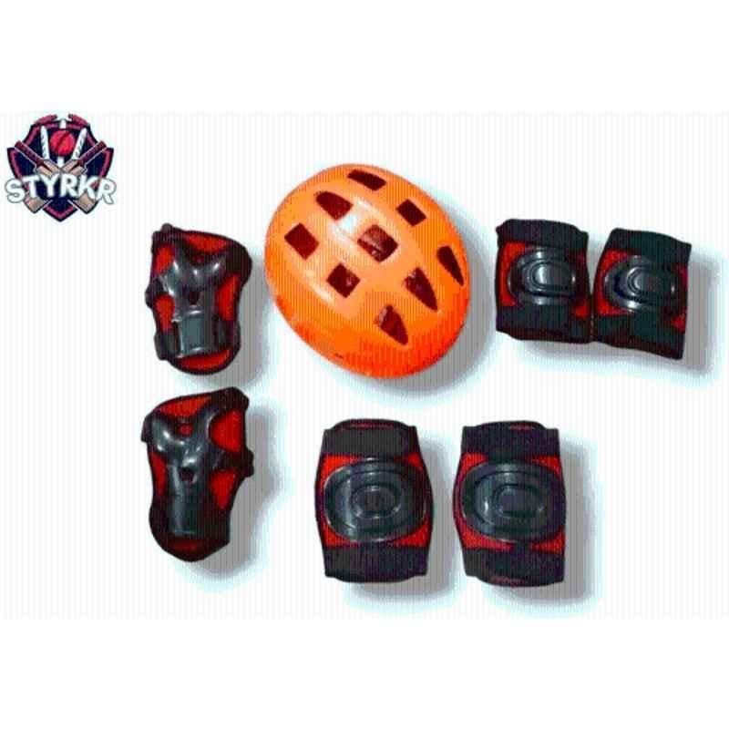 STYRKR 7 Pcs Plastic & EVA Foam Orange Skating Kit for 6-12 Years Age Group Kids | Cycling Safety set | Knee, Elbow, Skating Kit