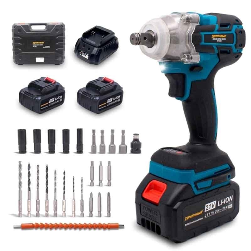Tomahawk TIW-8300 1/2 inch 20V 4Ah Cordless Impact Wrench with Brushless Motor, LED Light & Battery Indicator