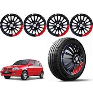 Auto Pearl 4 Pcs 12 inch Polypropylene Black & Red Press Type Car Wheel Cover Set with Retention Ring for Maruti Suzuki Zen