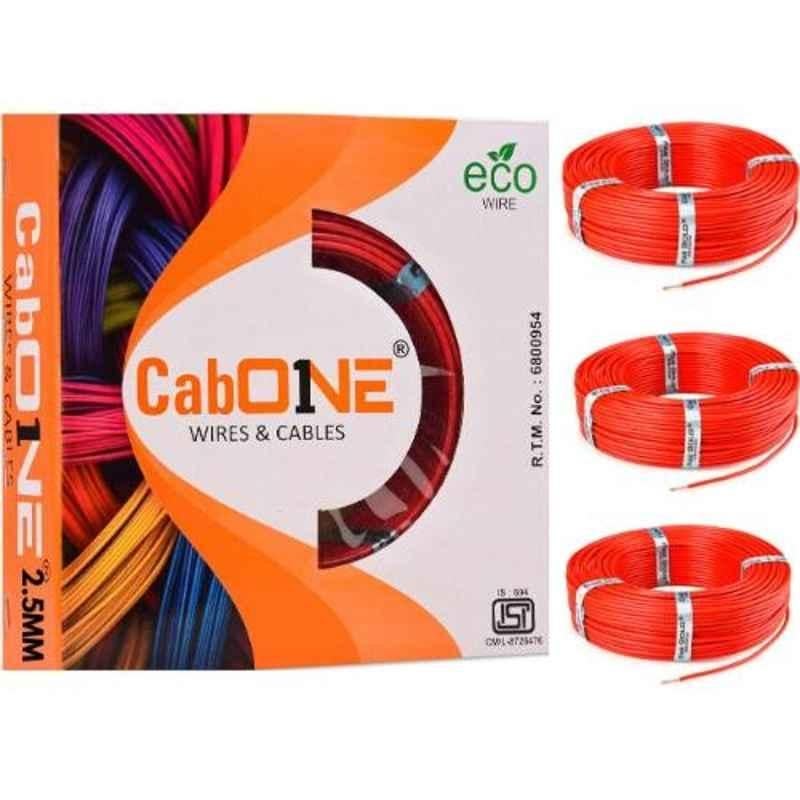CabONE 2.5 Sqmm Red FR PVC Insulated Copper Cable, Length: 90 m (Pack of 3)