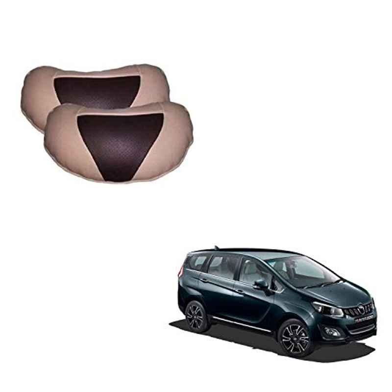 Kozdiko 2 Pcs Beige & Brown Car Neck Rest Cushion Pillow Set for Mahindra Marazzo