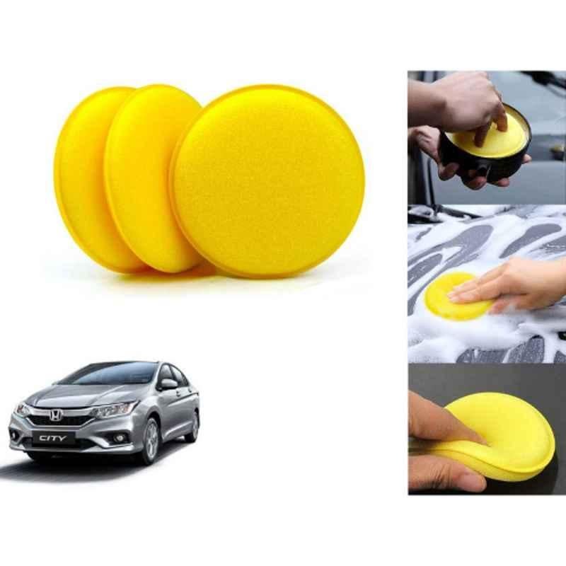 Auto Pearl Polyurethane Beige Washing & Waxing Polish Foam Sponge for City 2019 (Pack of 3)