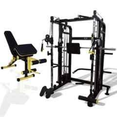 GYM24 Equipment Sonata 80kg Capacity Iron Black Multi Functional Trainer Smith Machine & Power Cage with Exercise Bench