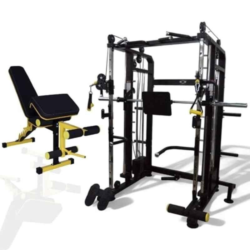 GYM24 Equipment Sonata 80kg Capacity Iron Black Multi Functional Trainer Smith Machine & Power Cage with Exercise Bench
