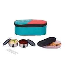 Carrolite 650ml Black & Blue Stainless Steel Lunchbox, Black_006 (Pack of 2)