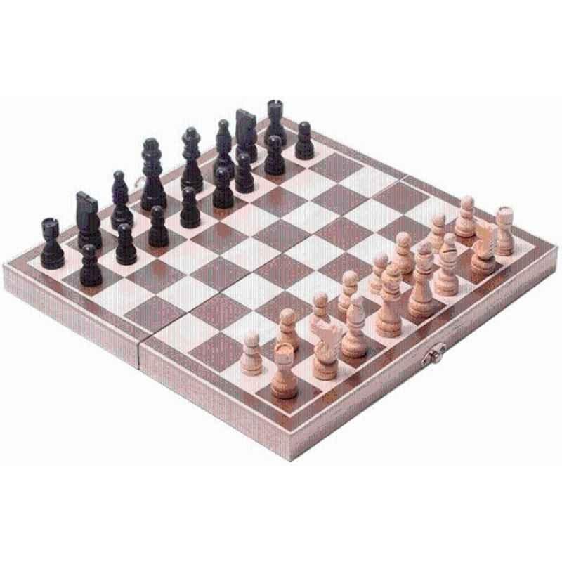 Matrica 40.64cm Walnut Wood Beige Chess Board with Inlaid Design