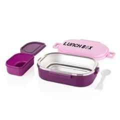 Houseasify 900ml Plastic & Stainless Steel Purple Lunch Box with 2 Compartment, HFY0054