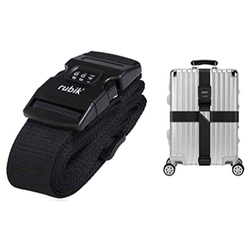 Rubik 150 inch Black Adjustable Cross Luggage Strap with Password, RBLSCB150