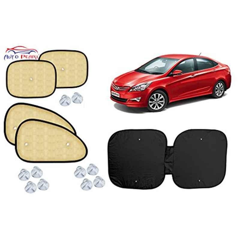 Auto Pearl 5 Pcs PVC & Mesh Beige Window & Front Sun Shade Set for Hyundai Verna Fluidic 4S