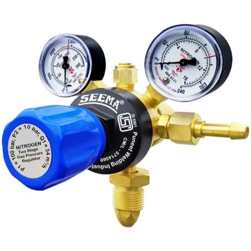 Seema 566.67lpm Forged Brass Two Stage Nitrogen Gas Pressure Regulator, S.DS.NI-5 (ISI Certified)