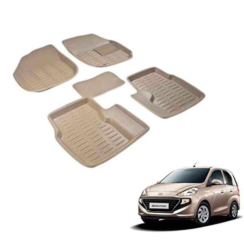 Kozdiko Thermoplastic Elastomer Beige 3D Car Floor Mat Set for Hyundai Santro