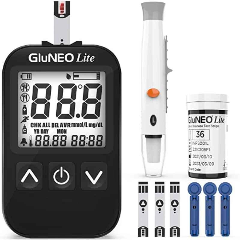 K-Life Gluneo Lite Black Fully Automatic Blood Glucose Sugar Testing Machine with 25 Strips