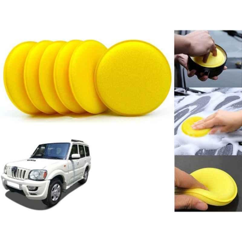 Auto Pearl Polyurethane Beige Washing & Waxing Polish Foam Sponge for Scorpio 2009-2014 (Pack of 6)