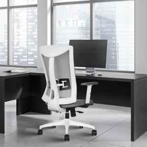 Rose Henley Mesh White & Grey Medium Back Revolving Ergonomic Office Chair