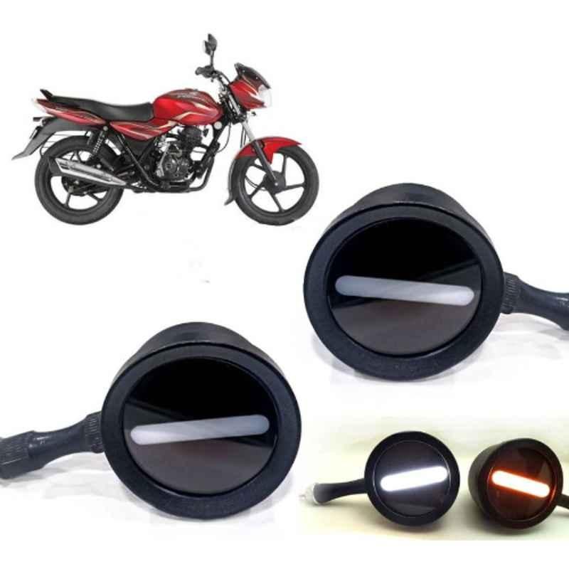 Auto Pearl 2 Pcs 12V Black Bike Front LED Indicator Light Set for Bajaj Discover 100 DTS-i, F017