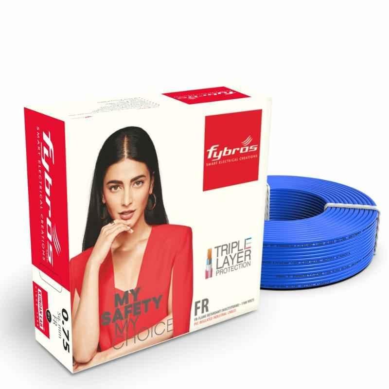Fybros 1 Sqmm 90m Blue Single Core FR PVC Insulated Multistrands Industrial Cable, FWC1002