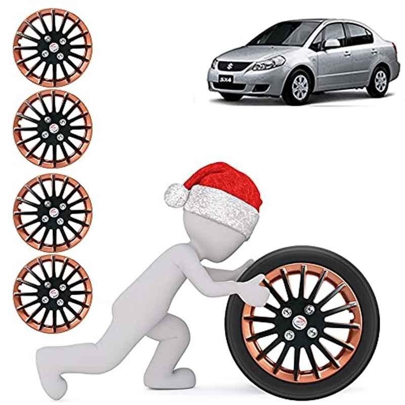 Auto Pearl 4 Pcs 15 inch ABS Copper & Black Press Fitting Wheel Cover Set for Maruti Suzuki SX4
