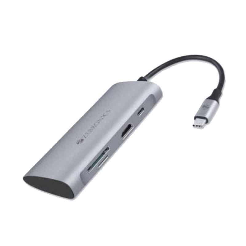 Zebronics 7 in 1 Silver Type-C Multiport Adapter with USB, Zeb TA1500UCVP