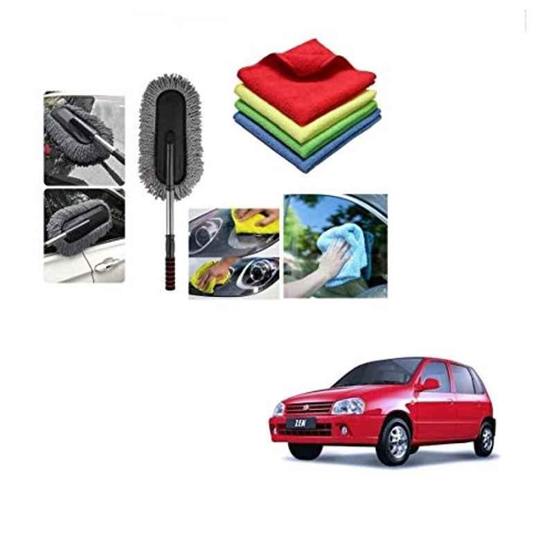 Kozdiko 4 Pcs 40x40cm Microfiber Car Cleaning Cloth Set & Cleaning Duster Combo for Maruti Suzuki Zen