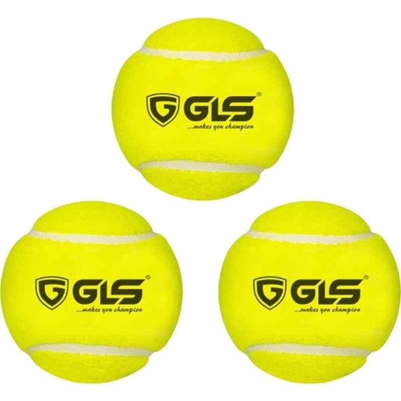 GLS Rubber Yellow Lightweight & High-Bounce Cricket Tennis Ball (Pack of 3)