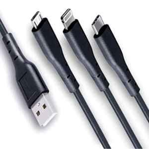 Lapcare 1.5m Black 3 in 1 USB Type Data Cable, LDC3N1FBM