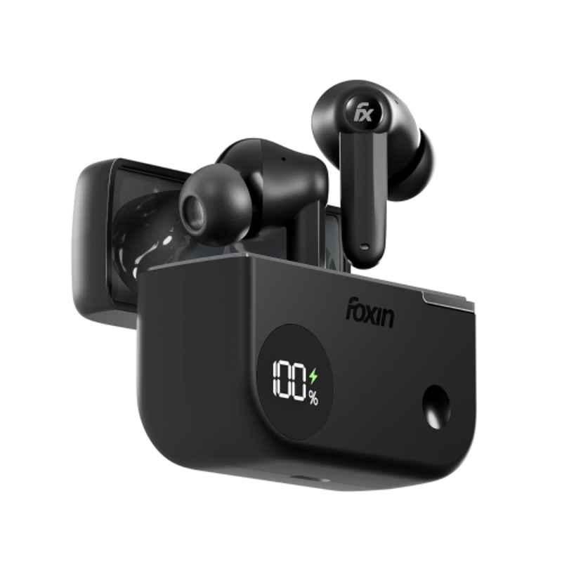 Foxin FoxBuds F1 ANC Shadow Black True Wireless Bluetooth Earbuds with 50hrs Playtime, Low Latency, Digital Display, Dual Pairing & Quad Mic ENC