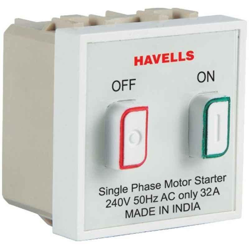 Havells Coral 32A Polycarbonate Pure White NDN Motor Starter, AHCSMXW321