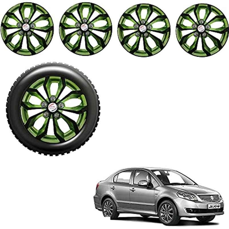 Auto Pearl 4 Pcs 15 inch ABS Black & Green Car Wheel Cover Set for Maruti Suzuki SX4