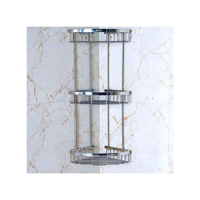Milano Dora Stainless Steel Silver Corner Three Layer Basket, 140400500625